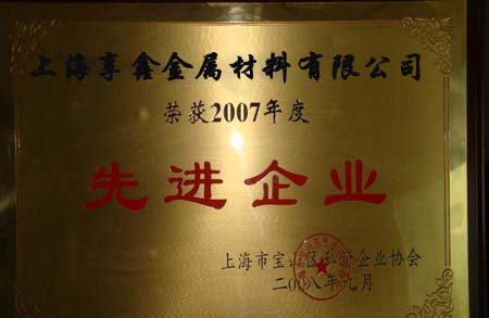 上海享鑫荣获2007年度先进企业